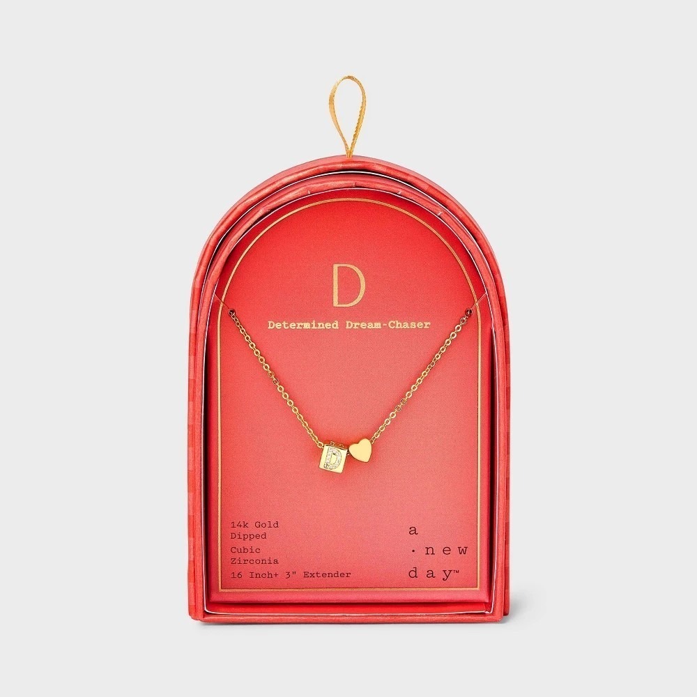 A New Day NWT 14K Gold Dipped Initial D Heart Cube Pendant Necklace